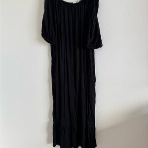 Cherish Black Midi Dress with Puff Sleeves